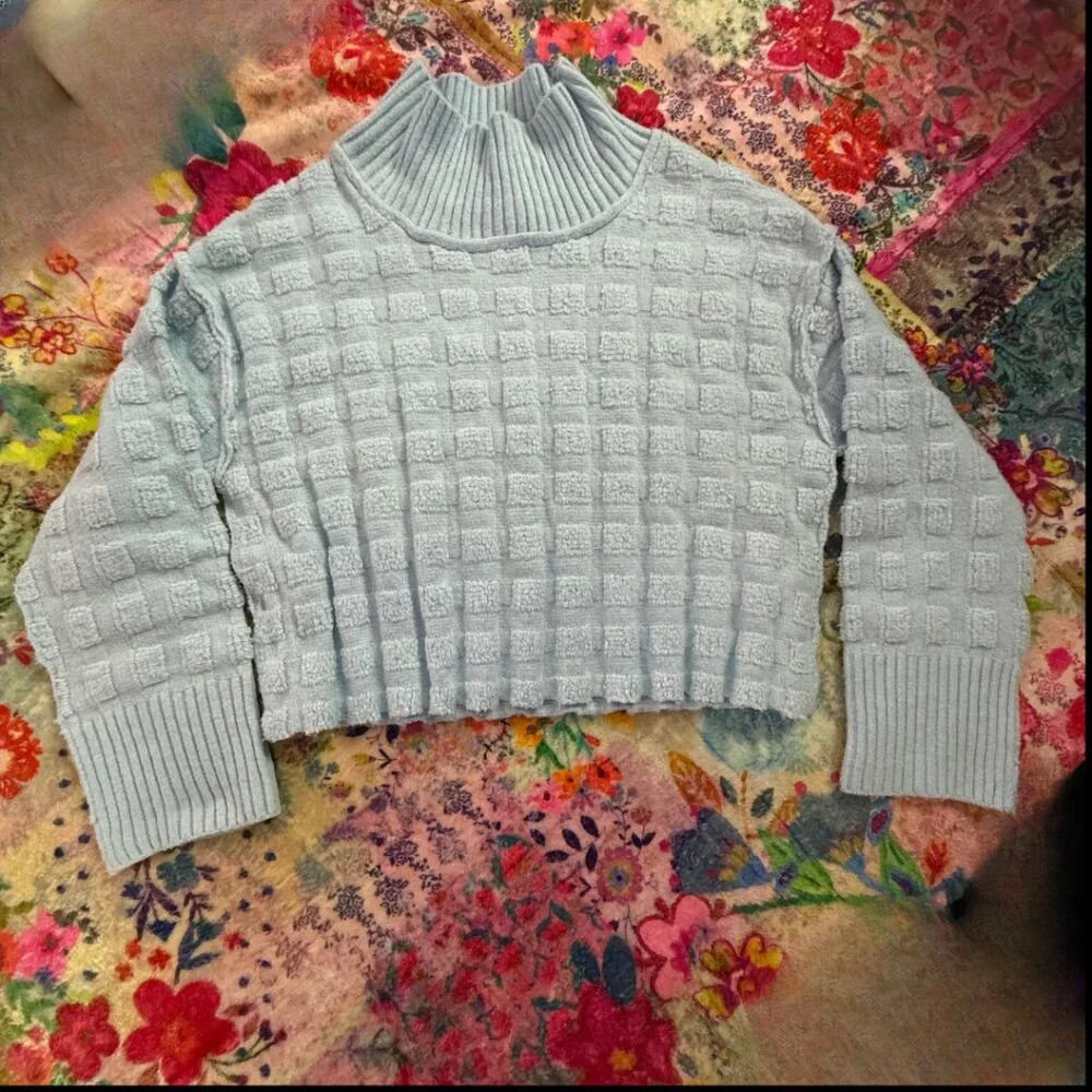 We The Free Soul Searcher Sweater Baby Blue Size Small Petite - Picture 5 of 10